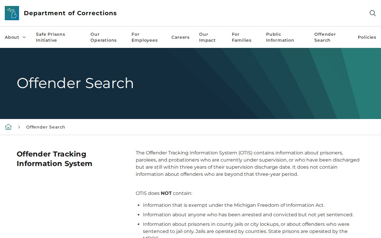 Alger County inmate release date search through MDOC OTIS